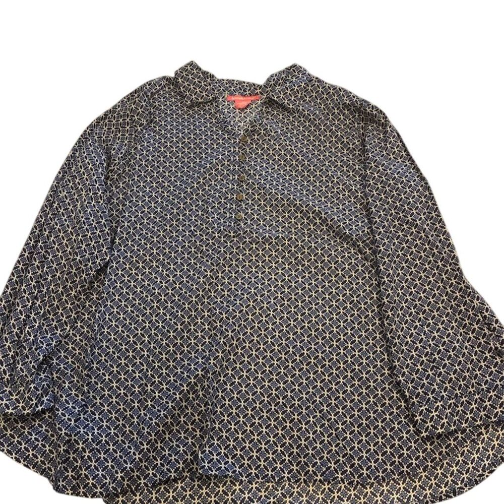Woman Within 3X Geometric Print Long Sleeve Button-Up Shirt Multicolor
